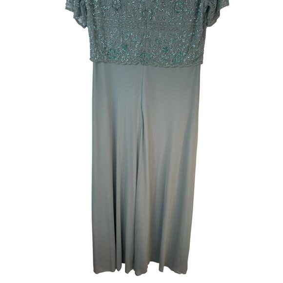 Pisarro Nights Size 10 Aqua Green Beaded Short Sleeve Evening Dress - Picture 15 of 16